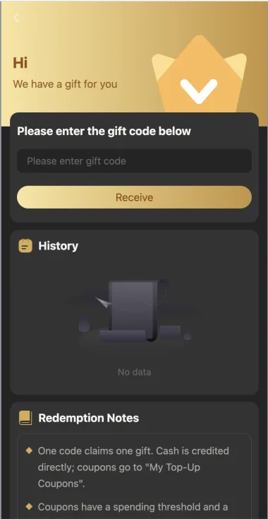 BDG Win gift code field and redemption notes