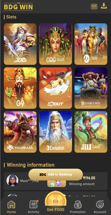 BDG Win slots catalogue and provider artwork